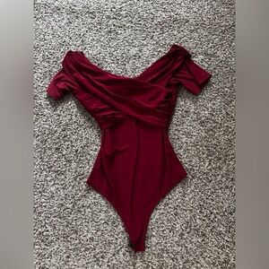 Elegant Burgundy Off-Shoulder Bodysuit